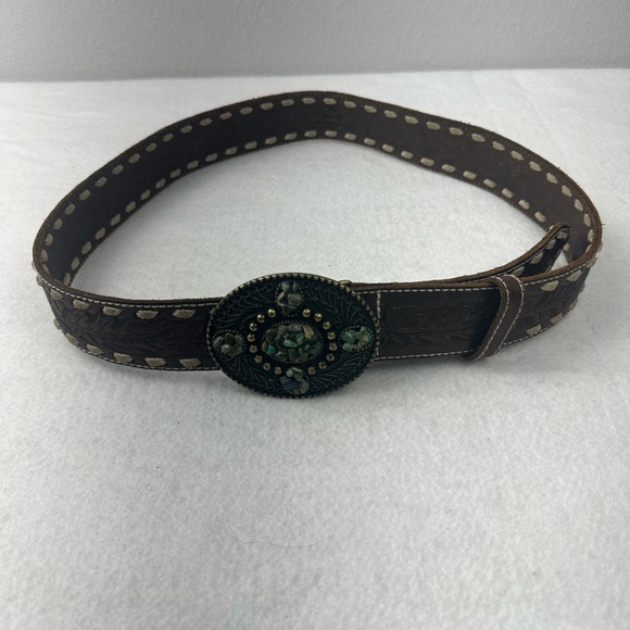 In excellent condition hand made heavy Leather oval buckle with multicolored - Picture 7 of 13